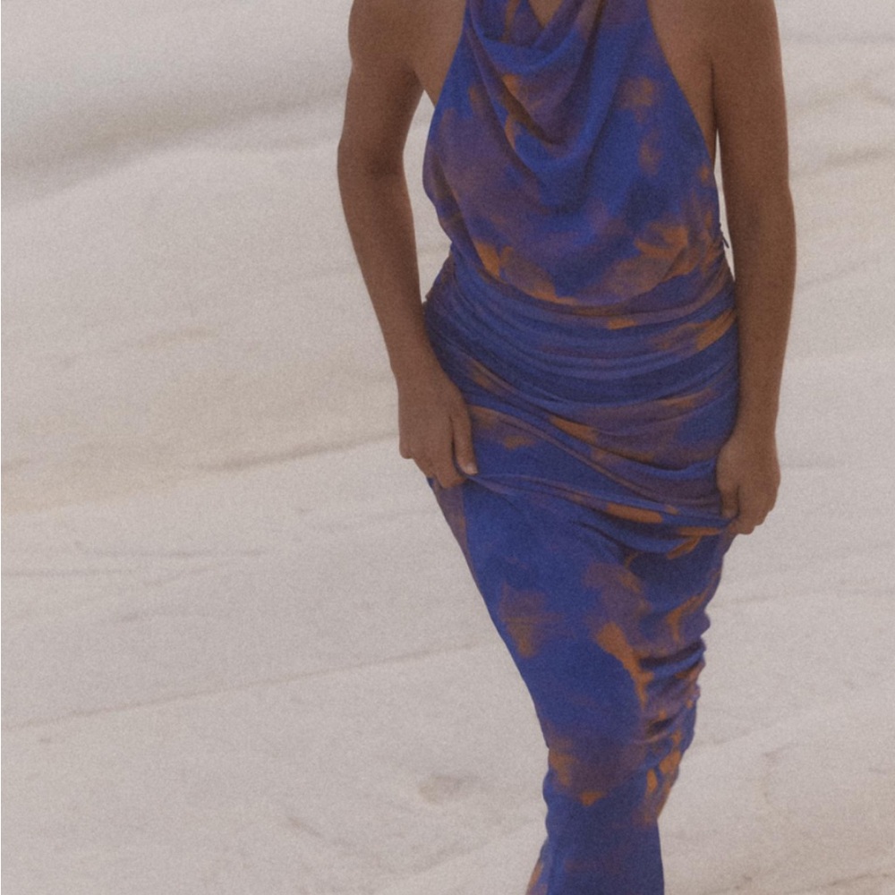 Blue and Orange Tulle Halter Draped Dress - Zara XS